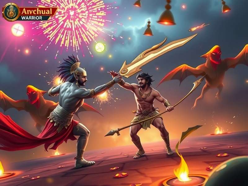 Lightning Warrior game screenshot showing Arjun fighting demons